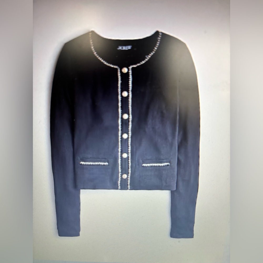 NWT J. Crew Vintage black rib lady jacket with chain trim Size Medium